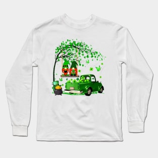Green Gnomes Truck Shamrock Happy Saint Patrick's Day Shirt Long Sleeve T-Shirt